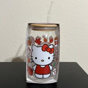 Sanrio Hello Kitty Fall Glass Tumbler With Lid and Straw